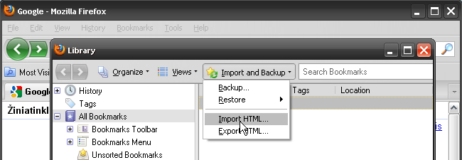 Import and Backup > Export HTML